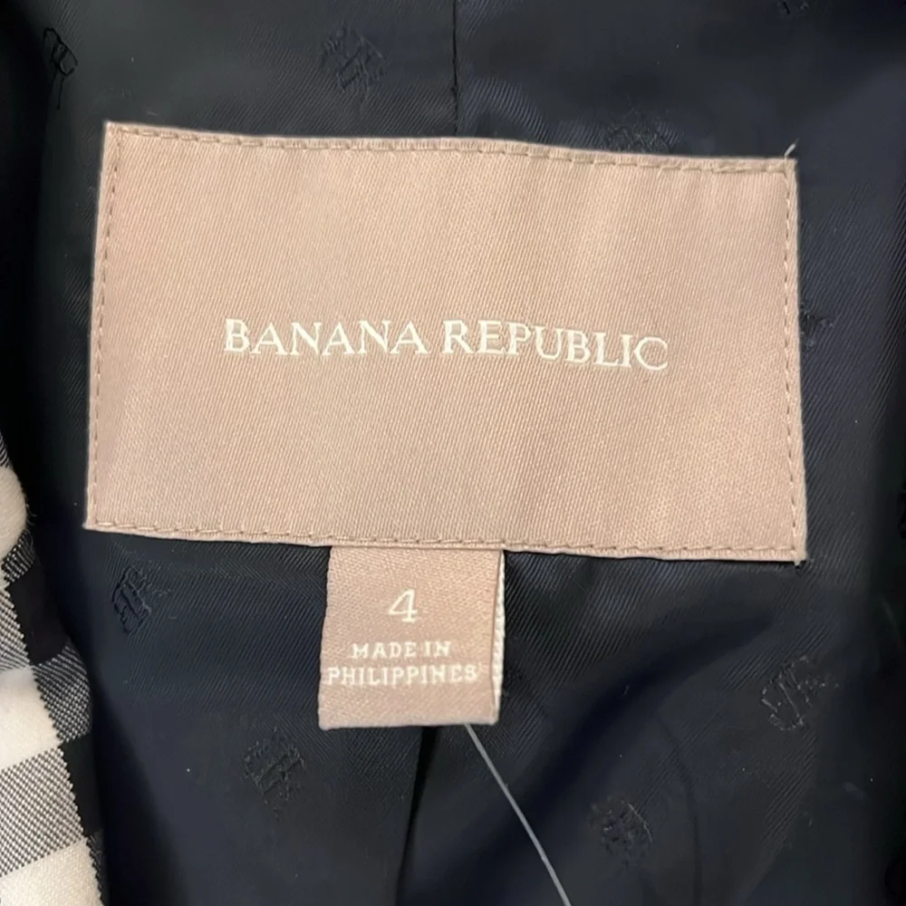 New Banana Republic Blazer Jacket Navy/White Checked Cotton Stretch Lined Size 4 - Picture 3 of 16